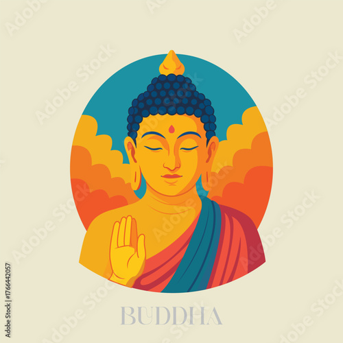 Peaceful Buddha – Modern Spiritual Vector Illustration in Vibrant Colors