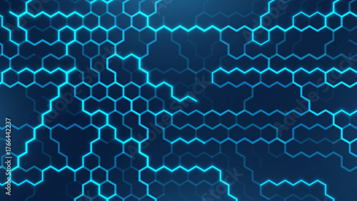 Hexagonal Abstract Technology Background. Hexagons Pattern for Hi-Tech Communication Design. Hi-tech Cyber Hexagon Sci-Fi Game Banner Grid. Vector Illustration