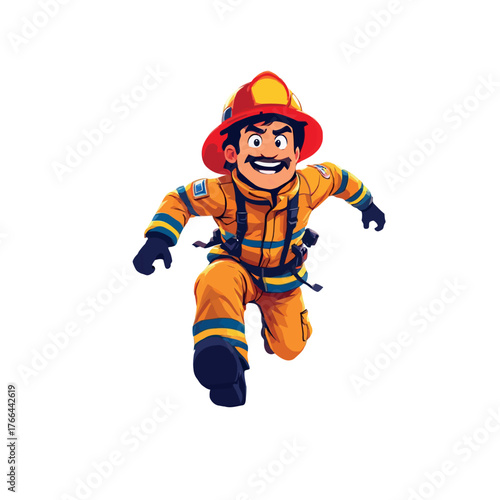 Vsai firefighter man cartoon character running protecting service