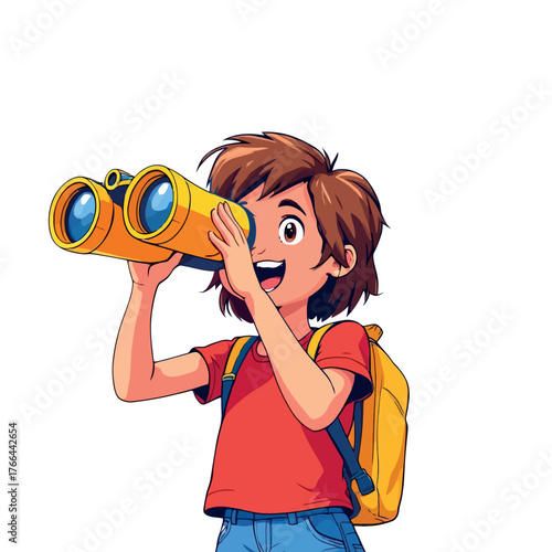 Vsai boy looking through binoculars exploring future discovery