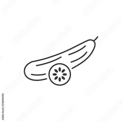 Cucumber icon on slice cross section with seeds. Element of drink and food icon for mobile concept and web apps. Editable stroke. Outline style Vector illustration design on white background. EPS 10
