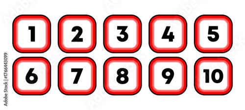 Minimal Numeric Icons Set,Numbers 1 to 10 in Square Shape