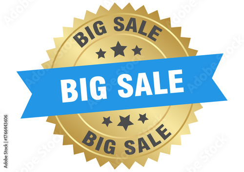 big sale. big sale round blue and gold label isolated on transparent background