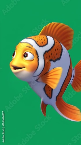 clown fish in the water on green screen background