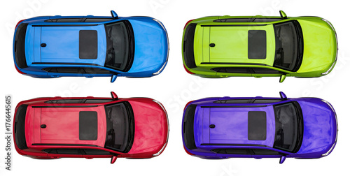 top view of colorful suv car collection isolated on white