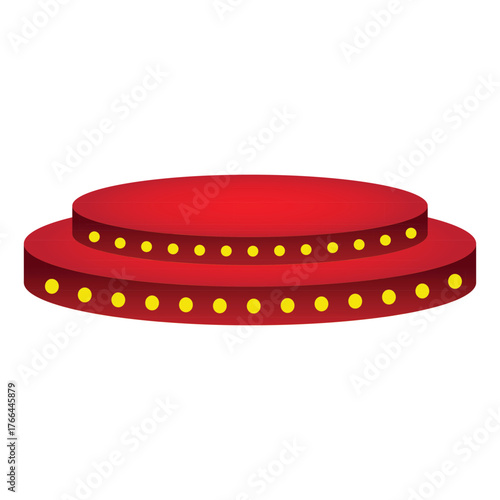 Red circular podium vector illustration for awards presentation ceremony, product display, or speaking stage with yellow lights