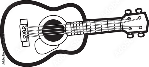 Simple hand drawn black and white illustration of a ukulele or small acoustic guitar