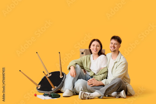 Young couple assembling cha...