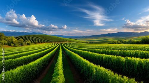 Wallpaper Mural Panoramic golden hour vineyard with rolling hills and copyspace, photorealistic Torontodigital.ca