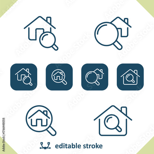 Real Estate Icons. Search, Find, House, Home, Magnifier, Magnifying Glass Icon