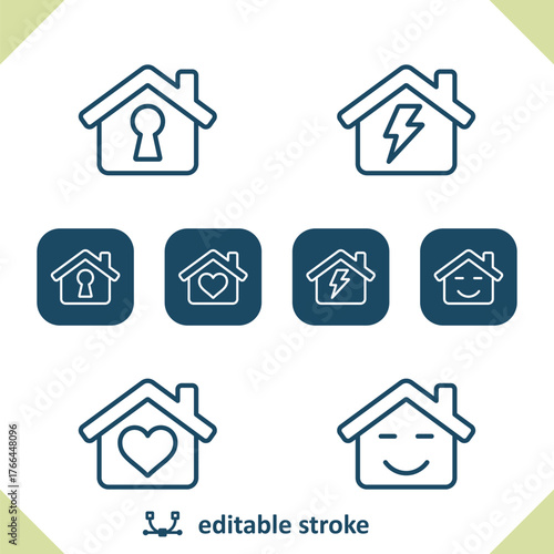 Real Estate Icons. House, Houses, Building, Keyhole, Electricity, Dream Home Icon