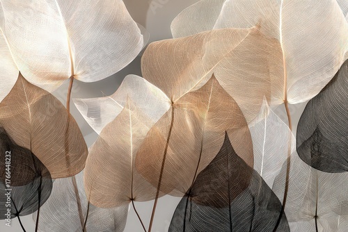 Abstract Metal Leaf Silhouette Art on a Neutral Backdrop with Textured Details and Shadow Play