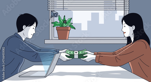 Digital Money Transaction with Surveillance. Online Payment Exchange, Financial Privacy, and Data Monitoring Concept.