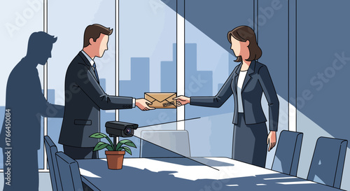 Unethical Business Transaction Monitored by CCTV with Shadowy Figure