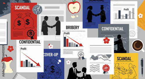 Corporate Corruption Documents Spread on Desk
