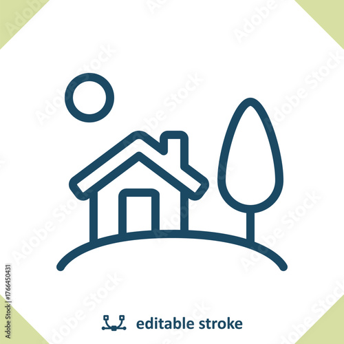 House Icon. Home, Tree, Sun, Real Estate