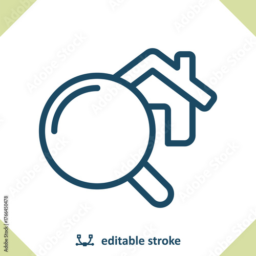 Real Estate Icon. House, Home, Inspection, Magnifier, Magnifying Glass