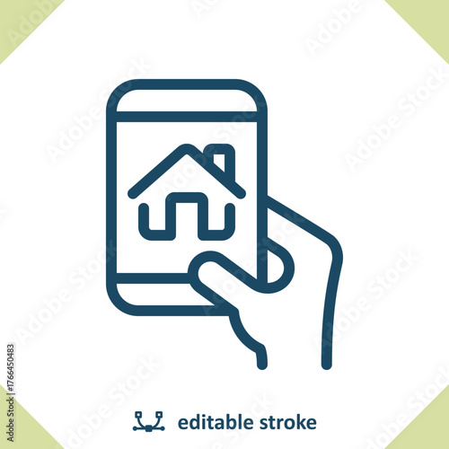 Smart Home Icon. Hand, Smartphone, Mobile Phone, House, Home
