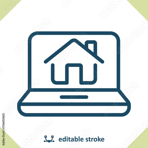 Online Real Estate Icon. Laptop, Computer, Home, House