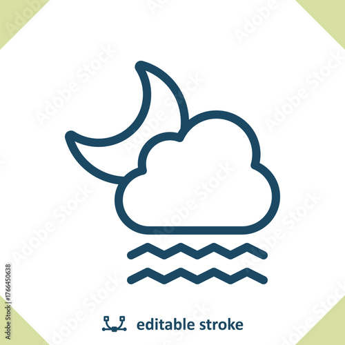 Foggy Weather Icon. Fog, Cloud, Moon, Night