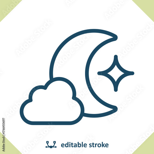 Moon And Cloud Icon - Weather, Night, Cloudy