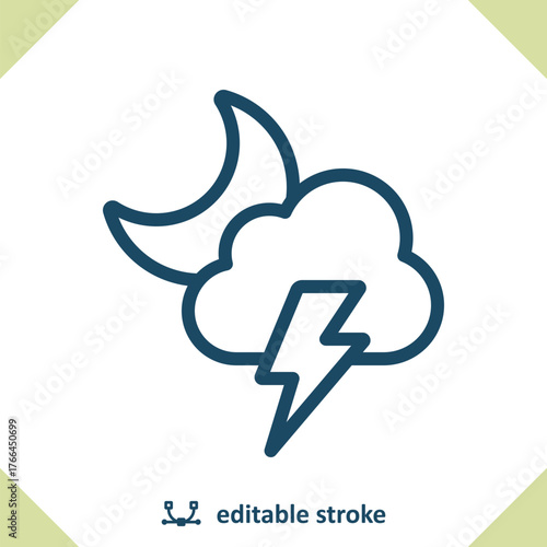 Storm Icon - Cloud, Lighting Bolt, Lightning Storm, Weather, Moon, Night