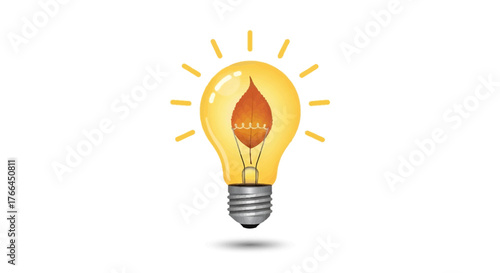 Lightbulb with a leaf inside represents ecofriendly energy and sustainable innovation