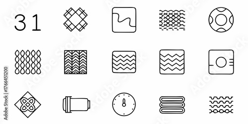 Collection of assorted line art icons providing creative options and visual interest for design projects, perfect for web design, branding, and user interfaces