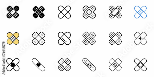 Diverse collection of adhesive bandages, perfect for medical designs, healthcare promotions, and first aid illustrations, offering a modern and adaptable visual resource