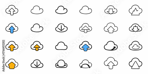 Versatile cloud computing icons for innovative tech solutions, data storage, and seamless file transfer – ideal for modern website design and application interfaces