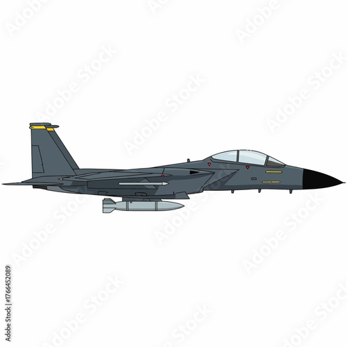 F15 Eagle fighter jet with missile illustration.