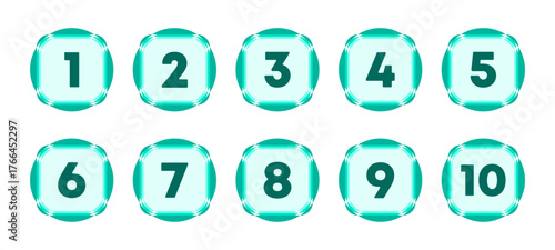 Number Icons Set 1 to 10,Simple Rounded Square Design