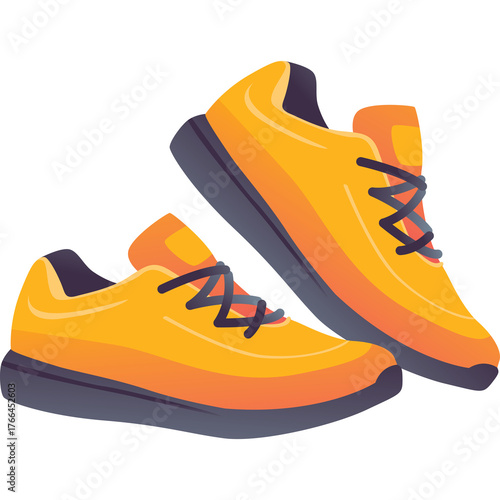 Fototapeta Naklejka Na Ścianę i Meble -  Pair of orange athletic running shoes with black laces on a transparent background ideal for sports and fitness contexts