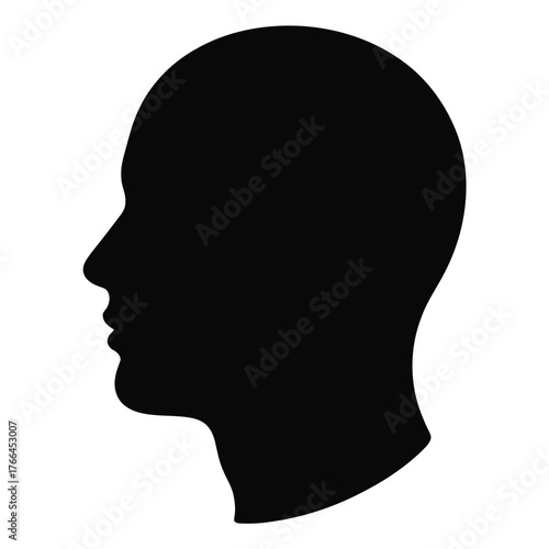 black silhouette of human head in profile view isolated on white background representing psychology, identity, and cognition concepts