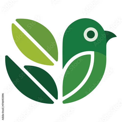 A stylized illustration of a bird made from green leaves