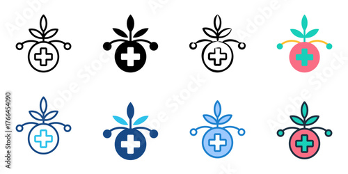 Medicinal herbs icon set multiple style collection 
