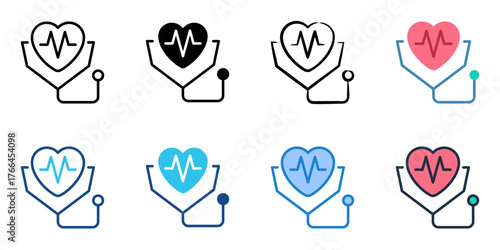 Health monitoring icon set multiple style collection 
