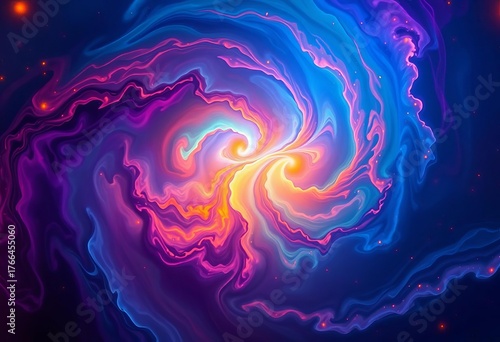 Swirling vibrant nebula with fractal patterns, intense color gradients,  light,  painting