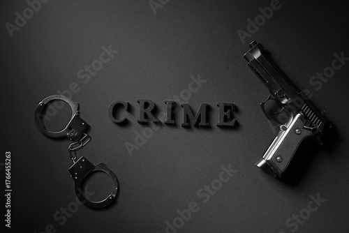 Word CRIME with gun and han...