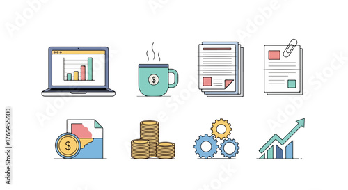 Business and finance vector icons set for web design, marketing, and presentation
