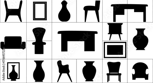 Vector art of collection of furniture silhouettes for design