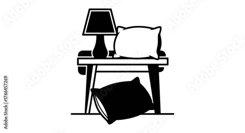 Vector art of nightstand with lamp and pillows in vector format