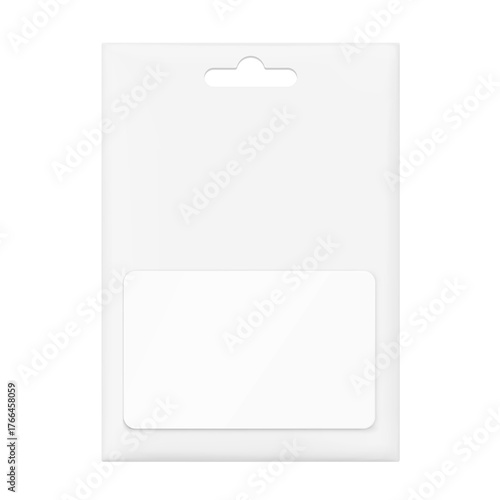 Gift card with packaging mockup.  Flat lay view. Vector illustration isolated on white background. Ready for your design, presentation, promo. EPS10.