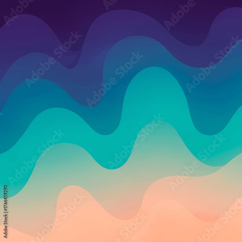 Vibrant flowing waves of calming gradient colors create a serene, modern abstract background perfect for design projects seeking tranquility and sophistication.
