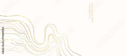 Luxury oriental river background vector. Chinese and Japanese wallpaper pattern design of landscape, sea wave, watercolor, line art. Design illustration for decoration, wall decor, banner, interior