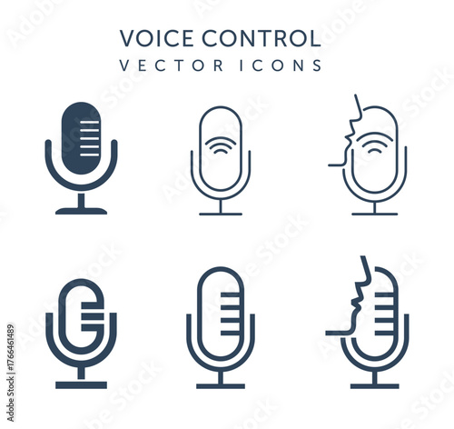 Voice control microphone icon in various styles for podcasting and ai assistants