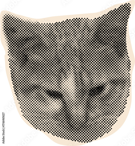 Cat head halftone collage sticker, Cut out y2k pop design element.