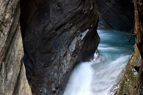 water flowing in a mountain canyon