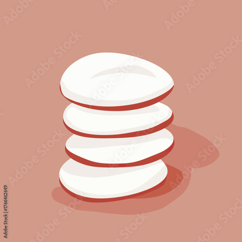 Stack of white cotton pads in flat minimalist style on soft brown background representing skincare and beauty essentials vector illustration