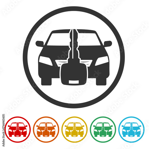 Car rental sign icon. Set icons in color circle buttons